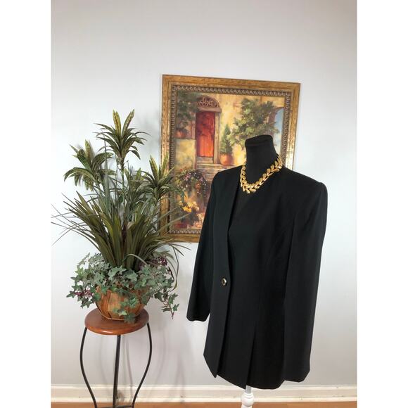 Kasper And Company ASL Women Jacket Size 6 Black 100% Wool V-neck Single Button - Picture 8 of 11